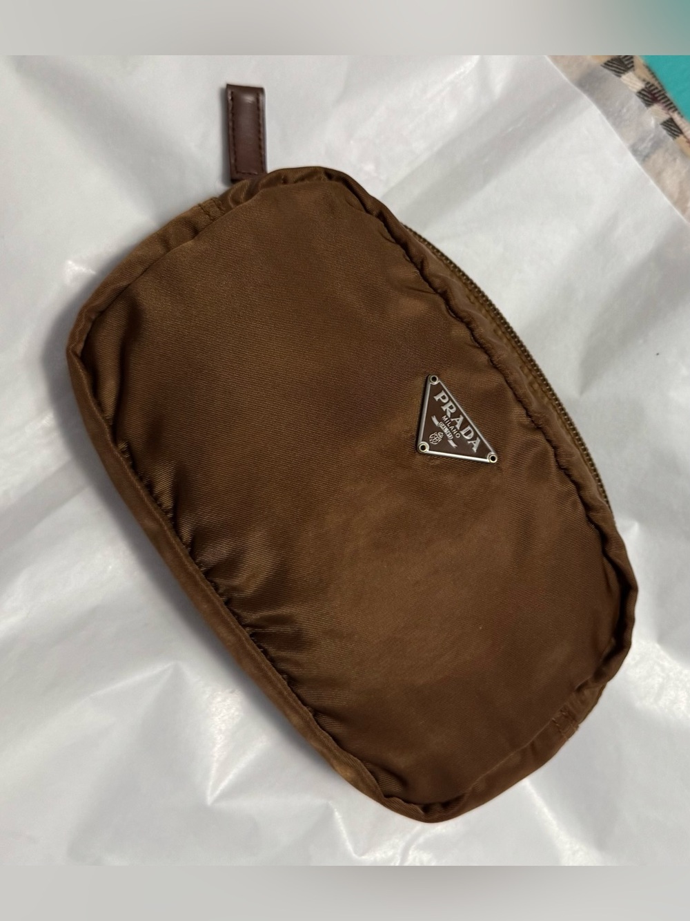 Prada AUTHENTIC Vintage Nylon Brown Logo Triangle Pouch Cosmetic Case Makeup Bag - Picture 5 of 16